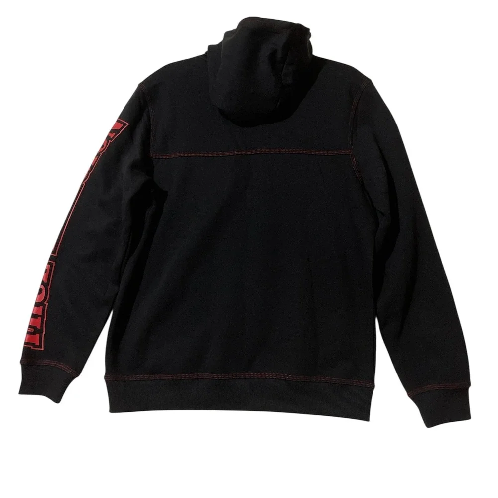 True Religion Mens Buddha Logo Hoodie Jet Black Red Contrast Stitch‎ Medium $119
